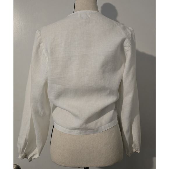 Women's Tribe Kelley Byron Bell Sleeve Linen Top Tie Front Eggshell White Sz XS - Picture 4 of 7